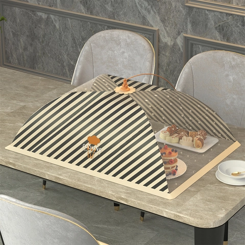 Cubierta Plegable Para Alimentos Sombrilla Malla Tienda Reutilizable Protección De Mesa Antipolvo Rayas Cocina