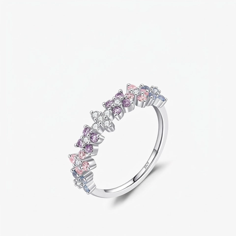 Anello Quadrifoglio Con Fiori Argento Sterling 925 Zirconia Cubica Multicolore Stile Romantico Per Donna