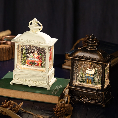 Lanterna Palla Di Neve Di Natale Retrò Carillon Con Luce LED E Decorazione Neve Automatica Per Casa E Regalo