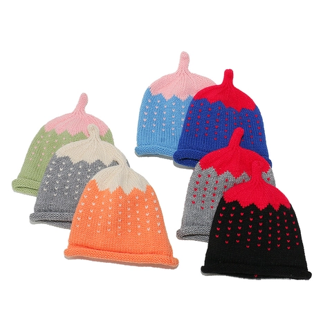 Kinder Strickmütze Acryl Erdbeere Frucht Form Winter Warm Winddicht Herz Jacquard Muster Für Jungen Mädchen