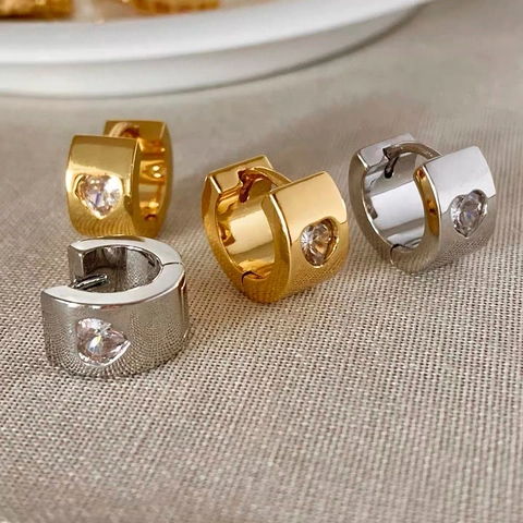 Pendientes Huggie De Circonita Con Forma De Corazón Acero De Titanio Aro Pequeño Minimalista Joyería Para Mujeres Chicas