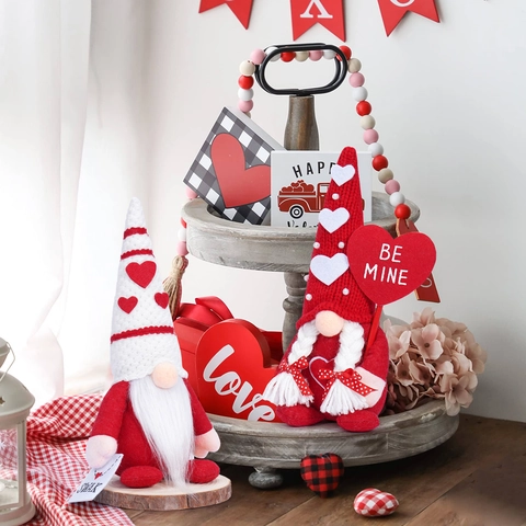 Gnomo di San Valentino Bambola di Peluche Decorazione Rosso Bianco Cuore Elfo Senza Volto Rudolf Ornamento per Casa Festa