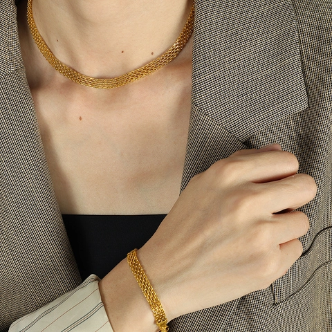 Collana E Bracciale In Maglia Di Acciaio Inossidabile Minimalista Europea Per Donna Gioielli Accessori Catena Intrecciata Placcata