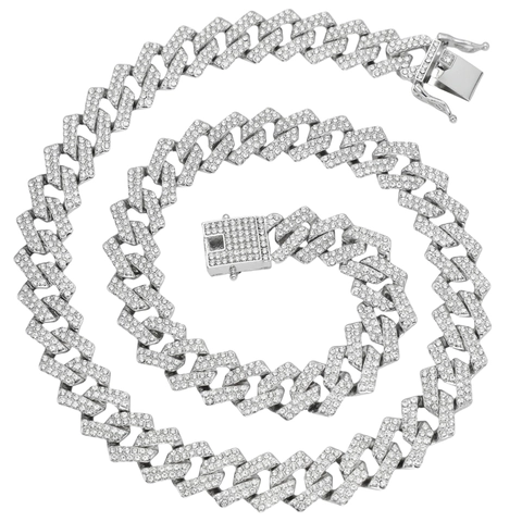Miami Cuban Link Chain Necklace Alloy Iced Out Rhinestone Hip Hop Jewelry For Men Box Clasp Heavy Bold Style