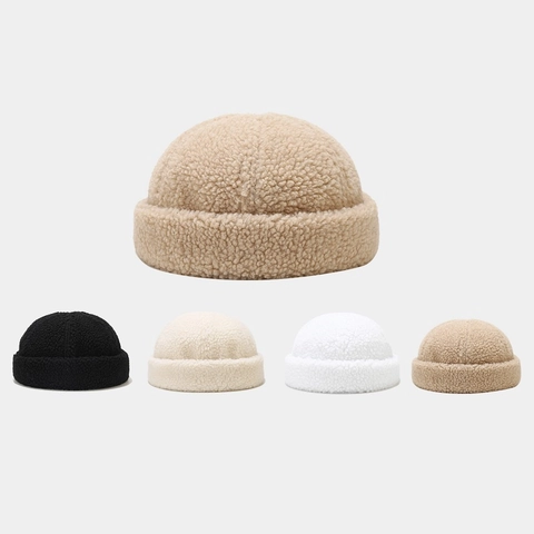 Cappello Docker In Lana Di Agnello Sherpa Senza Tesa Con Cinturino In Pelle Regolabile Copricapo Invernale Caldo Donna Uomo