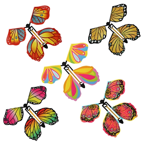 Farfalla Volante Magica Giocattolo Carica Ali Carta Plastica Stampate Colorate Propulsione Elastica Accessorio Novità Sorpresa