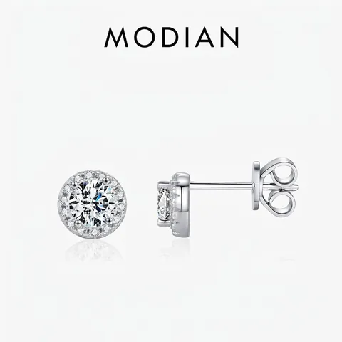 Moissanite Halo Stud Earrings With 925 Sterling Silver Earring Post Round Brilliant Cut Elegant Fashion Jewelry For Women