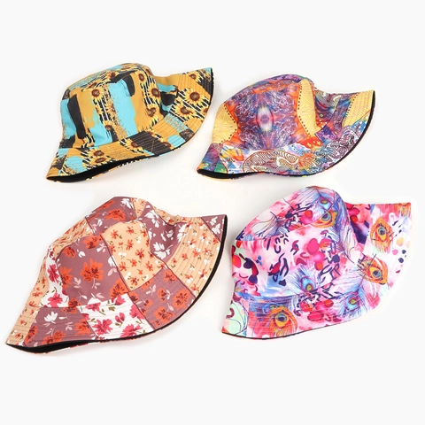 Wendbarer Bedruckter Fischerhut Baumwolle Polyester Blumen Schmetterling Muster Sommer Sonnenschutz Unisex