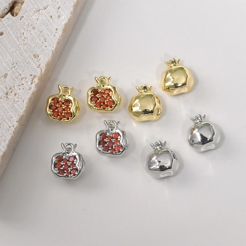Ciondoli Melograno Placcati Oro 14K Rame Zircone Ciondoli Frutta Rossa Per Creazione Gioielli Fai Da Te Collane Bracciali
