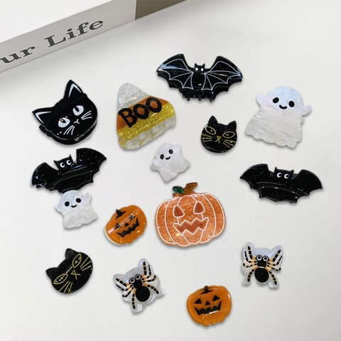 Pinzas Para El Pelo De Halloween Acrílico Calabaza Murciélago Fantasma Gato Araña Patrón Accesorios Para El Cabello Mujeres