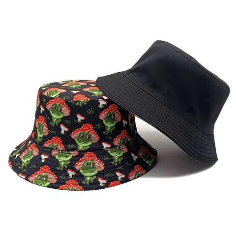 Polyester Vissershoed Kikker Paddestoel Patroon Zonbescherming Opvouwbaar Cartoon Schattig Outdoor Voor Heren Dames