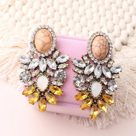 Orecchini Pendenti Vintage Bohémien in Lega a Forma di Fiore con Strass Eleganti per Donna Banchetto Festa Matrimonio Gioielli