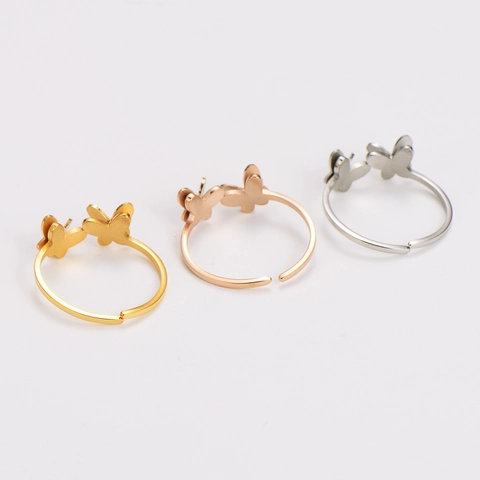 Anillo Ajustable De Mariposa Acero Inoxidable 304 Esmerilado Doble Mariposa Joyería De Moda Elegante Para Mujer