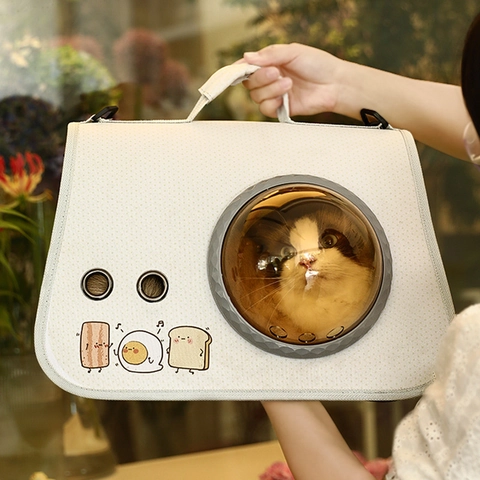 Haustiertragetasche Weltraumkapsel Atmungsaktiv Transparente Kuppel Tragbar Oxford Tuch Cartoon Druck Für Katze Hund Reise
