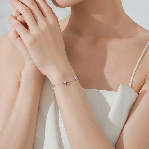 Bracciale Farfalla in Argento Sterling 925 con Zirconi Rosa Viola Gioielli Dolci Eleganti Regalo per Donna