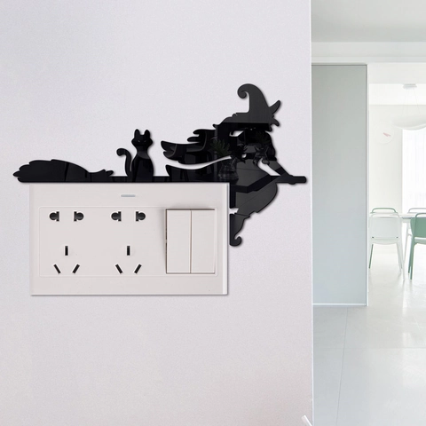 Halloween Autocollants Muraux Miroir Acrylique Sorcière Citrouille Chauve-Souris Silhouette Décor Pour Interrupteur Coin Porte