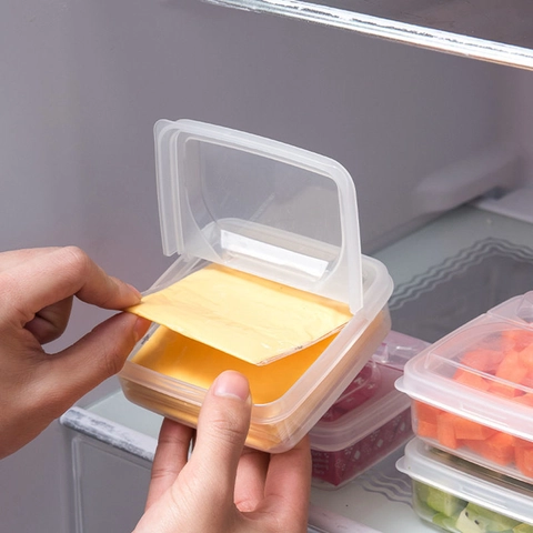 Transparent Plastic Food Storage Box Refrigerator Organizer Flip Lid Stackable Square Container For Cheese Slices Butter