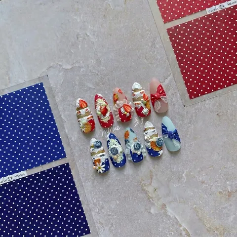 Nail Art Stickers 3D Relief Polka Dot Pattern Retro Denim Style Self Adhesive DIY Decoration For Manicure