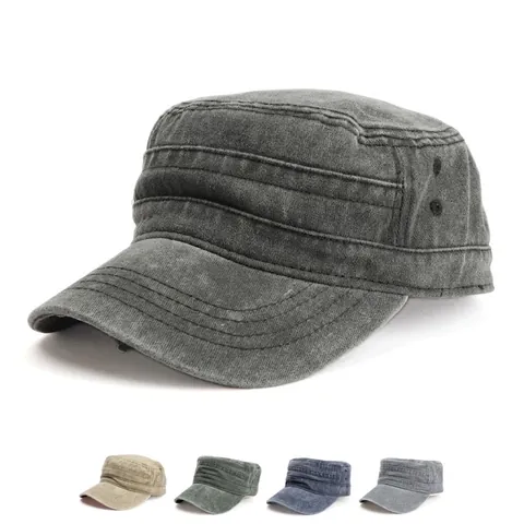 Cappello Cadet In Cotone Lavato Vintage Berretto Militare Piatto Regolabile Traspirante Protezione Solare Stile Retrò Uomo Donna