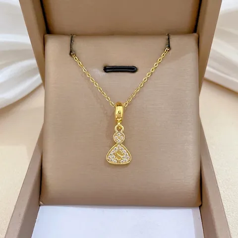 Pendant Necklace Stainless Steel Chain Copper Micro Inlaid Zircon Letter S Money Bag Gold Elegant Jewelry For Women