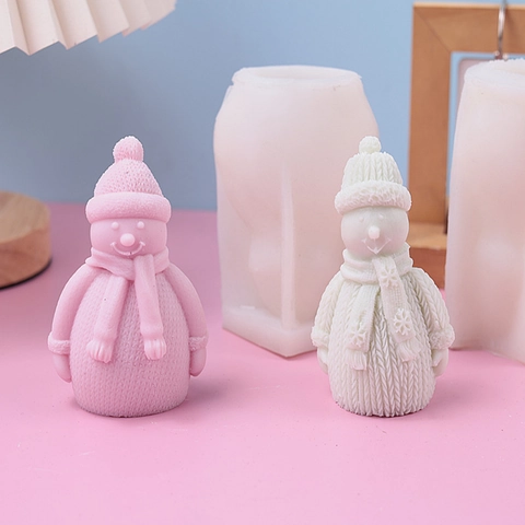 Christmas Snowman Silicone Mold For Candle Making DIY Aromatherapy Soap Resin Crafting Knitted Texture Design Holiday