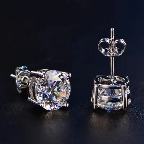 Round Cut Cubic Zirconia Stud Earrings Copper Prong Setting Classic Minimalist Hip Hop Jewelry