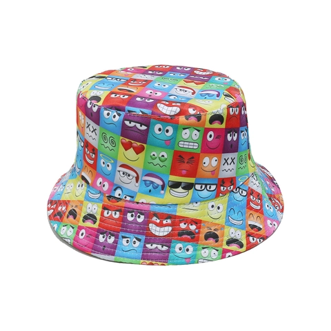 Cute Cartoon Alien Smiley Face Print Bucket Hat Polyester Sun Protection Summer Outdoor Streetwear For Women
