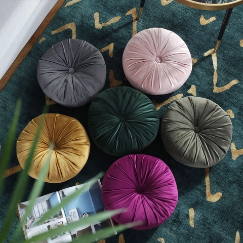Round Pumpkin Pillow Decorative Velvet Pleated Sofa Cushion Solid Color Floor Seat Pillow For Home Living Room Bedroom