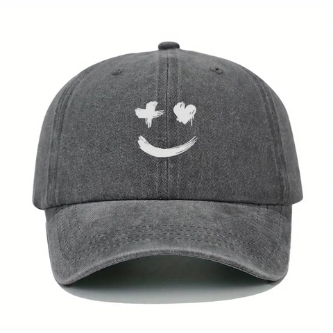 Gorra De Béisbol De Algodón Lavado Vintage Estampado De Cara Sonriente Graffiti Sombrero De Sol Ajustable Streetwear