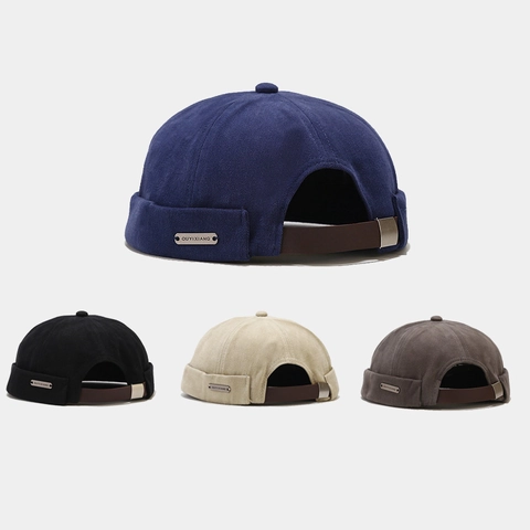Retro Docker Hat Cotton Canvas Brimless Cap With Adjustable Leather Strap Vintage Streetwear Miki Hat For Men Women