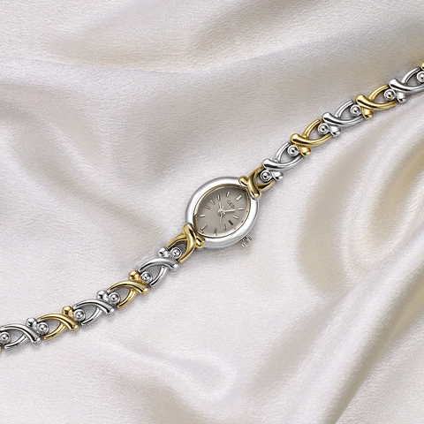 Elegante Damen Quarz Armbanduhr Ovales Zifferblatt Zinklegierung X-Förmiges Hohlmetall Kettenarmband Retro Luxus Wasserdicht