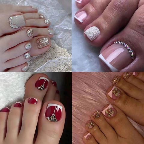 Unghie Finte Per Piedi Plastica ABS Stile Francese Strass Glitter Fiocco Farfalla Leopardo Halloween Per Donne