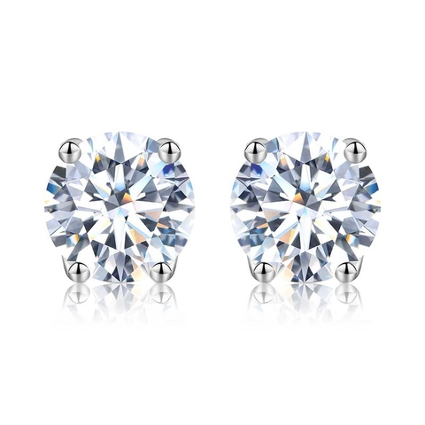 925 Sterling Silver Moissanite Stud Earrings For Women Classic Round Cut Four Prong Setting Elegant Sparkly Gemstone Earrings Jewelry Gift