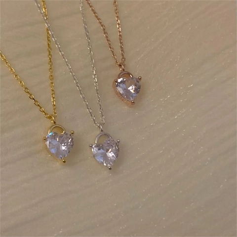 Herz Anhänger Halskette 925 Sterling Silber Herzschliff Zirkonia Minimalistisch Elegant Schmuck Damen