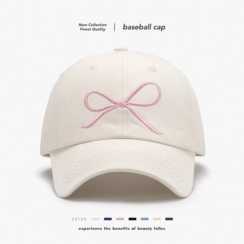 Cappello Da Baseball In Cotone Ricamo Fiocco Chic Parasole Traspirante Visiera Curva Fibbia In Metallo Per Donna