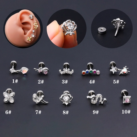 Orecchini Cartilagine Rame Zircone Acciaio Inossidabile Barbell Helix Tragus Piercing Gioielli Corpo Serpente Cuore Stella Corona