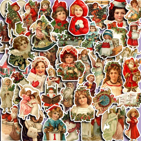 Weihnachten Retro Aufkleber Wasserdicht PVC Abziehbilder Vintage Victoria Stil Für Journal Laptop Koffer Urlaubsdeko