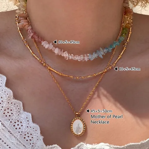 Natural Stone Beaded Necklace Colorful Irregular Crushed Stone Chic Dopamine Niche Design Jewelry For Women