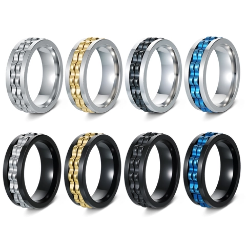 Spinner Ring Titanium Steel Gear Chain Anxiety Relief Fashion Punk Jewelry For Men Women