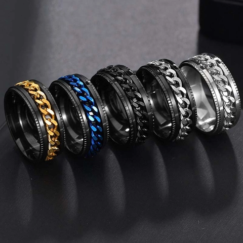 Spinner Ring Stainless Steel Rotating Chain Gothic Punk Industrial Style Stress Relief Band Jewelry For Men
