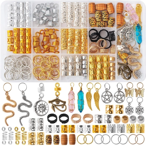 Dreadlock Hair Jewelry Braid Accessories Set Metal Rings Cuffs Coils Pendants Snake Butterfly Star DIY Styling For Women