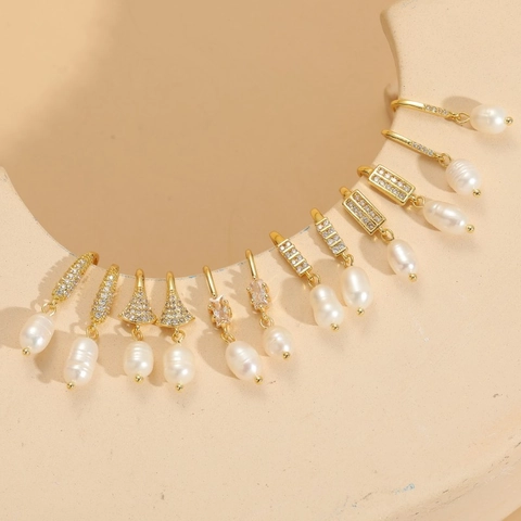 Boucles D'oreilles Pendantes Perles D'eau Douce Cuivre Plaqué Or 14K Zirconium Bijoux Élégants Pour Femmes