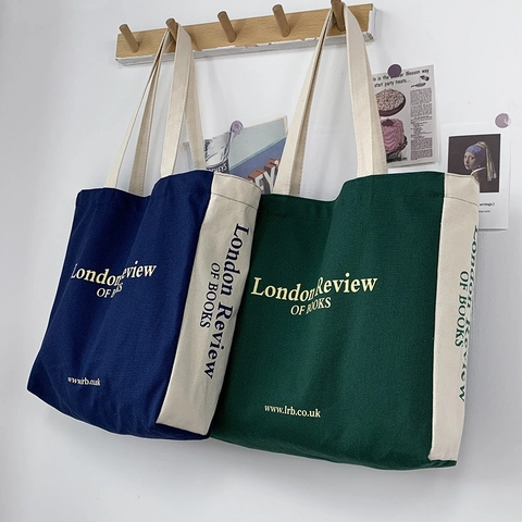 Canvas Tote Bag Large Capacity Letter Print Color Block Shoulder Handbag For School Daily Commute Aesthetic