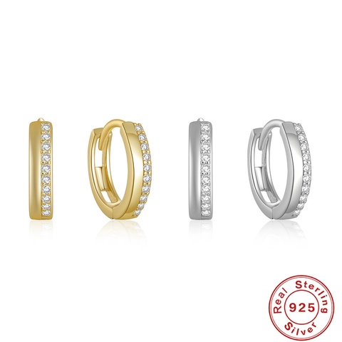 925 Sterling Silver Hoop Earrings For Women With Zirconia Geometric Huggie Jewelry Korean Style Simple Elegant Daily Gift
