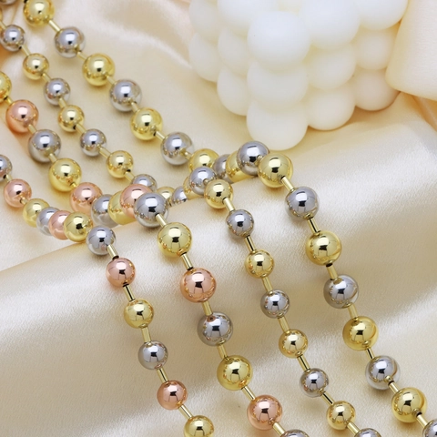 18K Gold Plated Copper Polished Round Bead Necklace For Women Mixed Metal Colors Geometric Bead Chain Fashion Jewelry