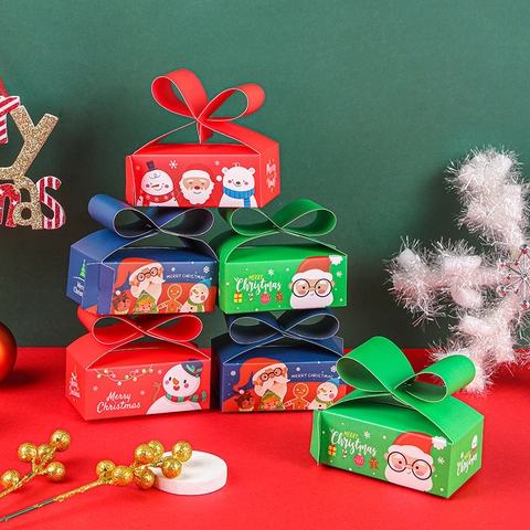 Scatole Regalo Di Natale Con Fiocco Confezione Per Caramelle In Cartone Per Feste Motivi Babbo Natale Pupazzo Di Neve Renna