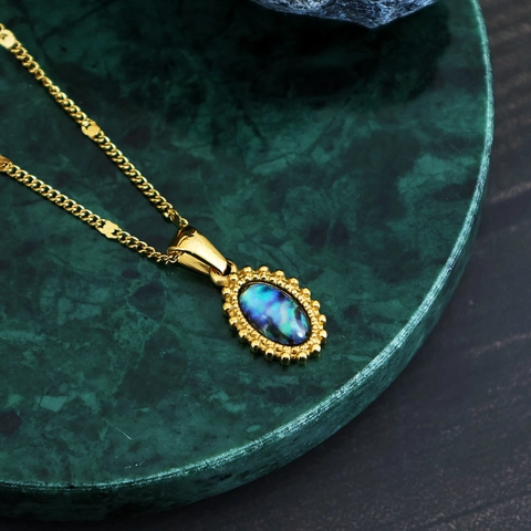 Böhmische Edelstahl Abalone Muschel Halskette Vintage Ovaler Anhänger 18K Vergoldete Kette Halsketten Für Damen Schmuck Geschenk