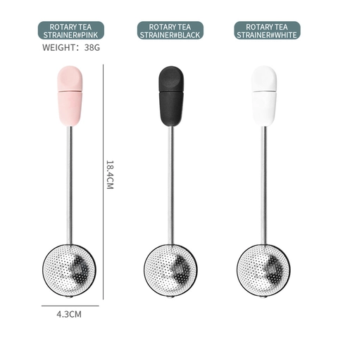 Rotary Tea Strainer 304 Stainless Steel Mesh Filter Infuser Long Handle For Loose Leaf Tea Simple Modern Kitchen Accessory