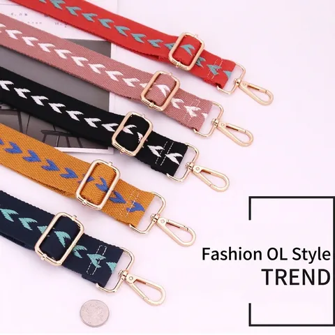 Adjustable Replacement Bag Strap Wide Geometric Ethnic Bohemian Pattern Polyester With Metal Lobster Clasp For Crossbody
