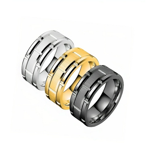 Fashion Titanium Steel Ring For Men Women Industrial Style Stepped Groove Brushed Band Ring Minimalist Engraved Geometric Jewelry Gift